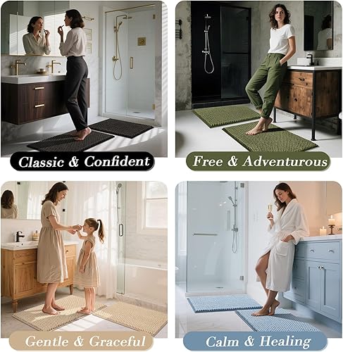 Miniatura 4 de BSICPRO Juego de 2 alfombras de baño de felpilla antideslizantes, gruesas, suaves, absorbentes, color salvia, lavable a máquina, accesorios de