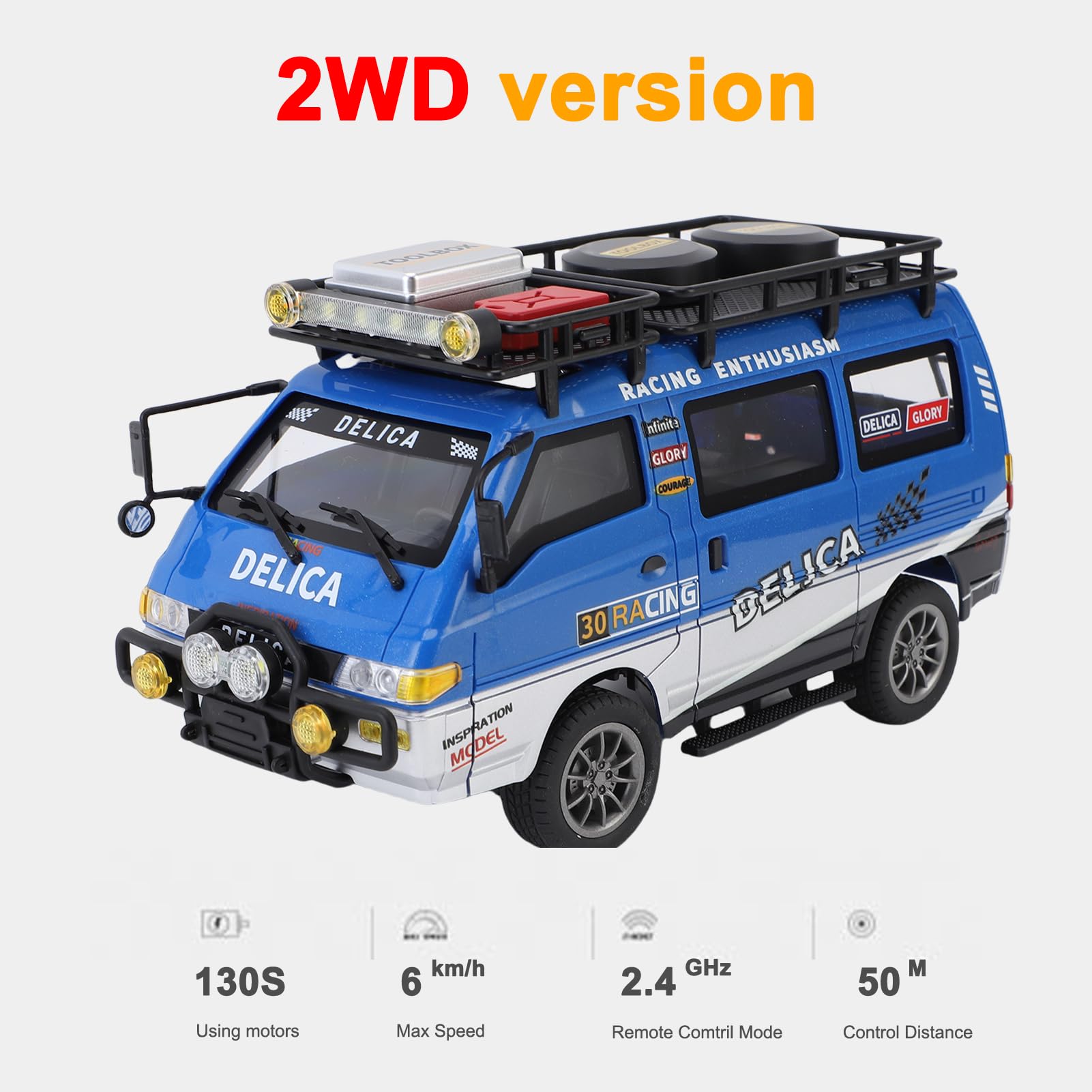 Zdalnie sterowany samochód, 1:24 2,4 G RC z reflektorami LED, tryb Dual-Speed, długi czas 50 minut, samochód zabawkowy, prezent (niebieski, 2 baterie)