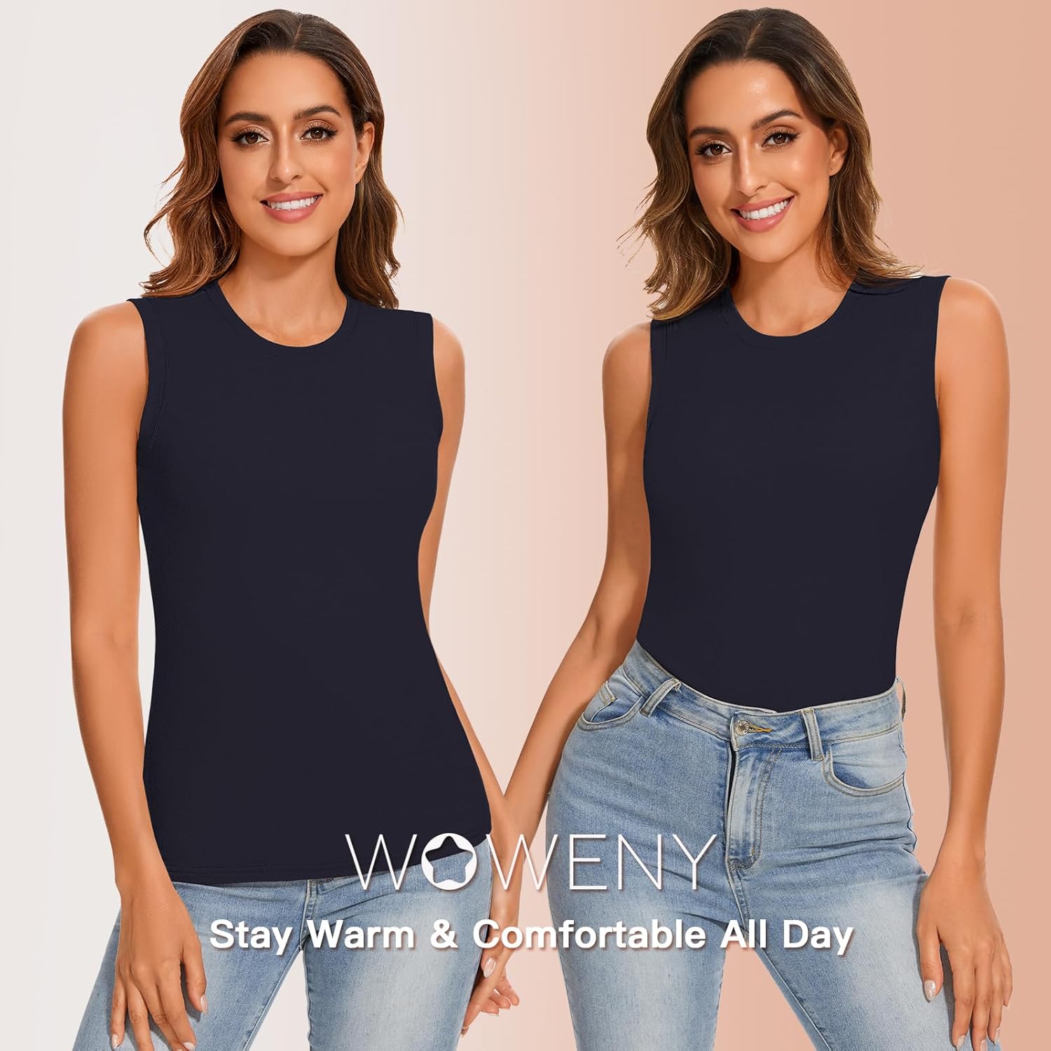 WOWENY Women High Neck Sleeveless Thermal Tank Top for Cold Weather Fleece Lined Underwear Top Warm Camisole Base Layer - Image 4