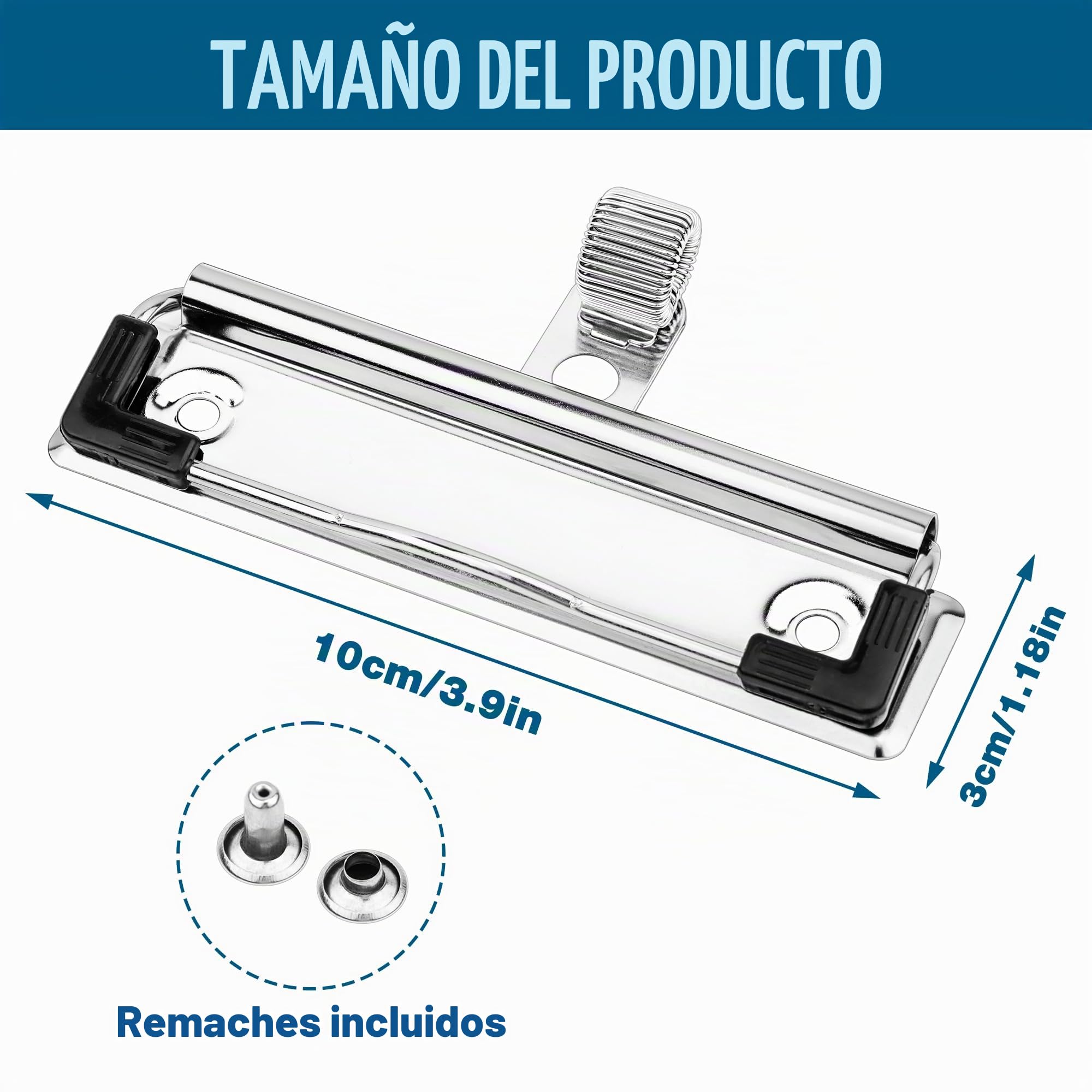 Meetory 10 Clips Portapapeles con Soporte Bolígrafos, Pinzas Metalicas A3 A4 A5, Clips Portadoocuments para Fijación en el Portapapeles Frontal, Agujero para Colgar, para Oficina, Escuela, Papelería