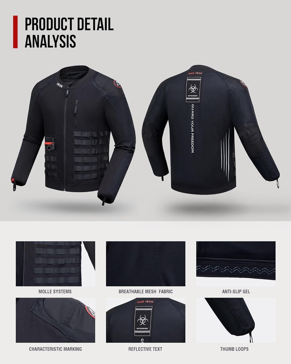 IRON JIA'S Motorcycle Jacket with CE Armor, Tight-Fit Summer Mesh Breathable Motorcycle Shirt, Motorbike Riding Protective Gear Black L - Image 5