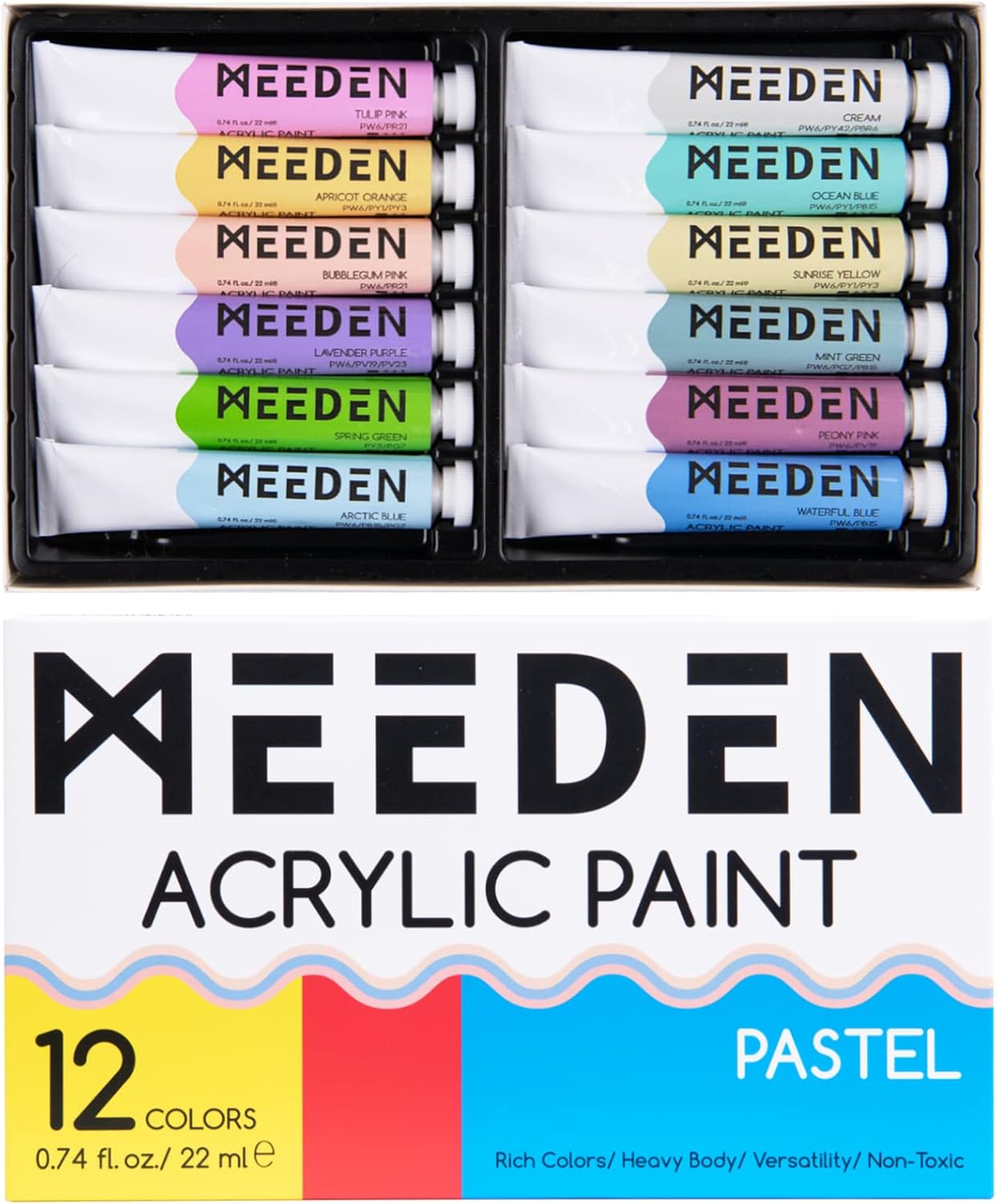 MEEDEN Pastel Acrylic Paint Set, 12 Pastel Colors 22 ml/0