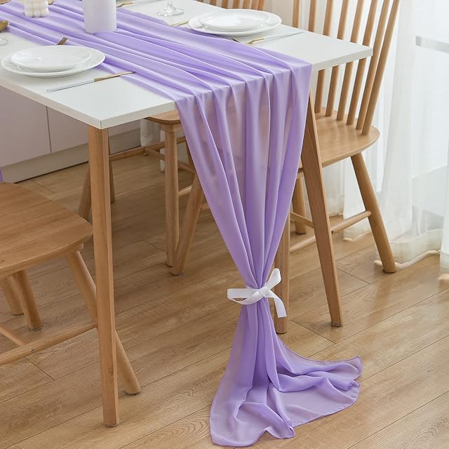 CHUQING bieżnik fioletowy szyfonowy obrus 70cm x 3m ślubny obrus na urodziny, komunię, uroczystość, imprezę