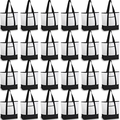 24 bolsas de lona grandes a granel con bolsillo exterior y asas, bolsas de comestibles reutilizables de 18 pulgadas de algodón en blanco multiusos