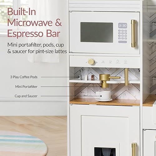 Miniatura 5 de Best Choice Products - Juego de cocina de simulación para niños, juego interactivo de madera para niños pequeños con isla, máquina de espresso, 17