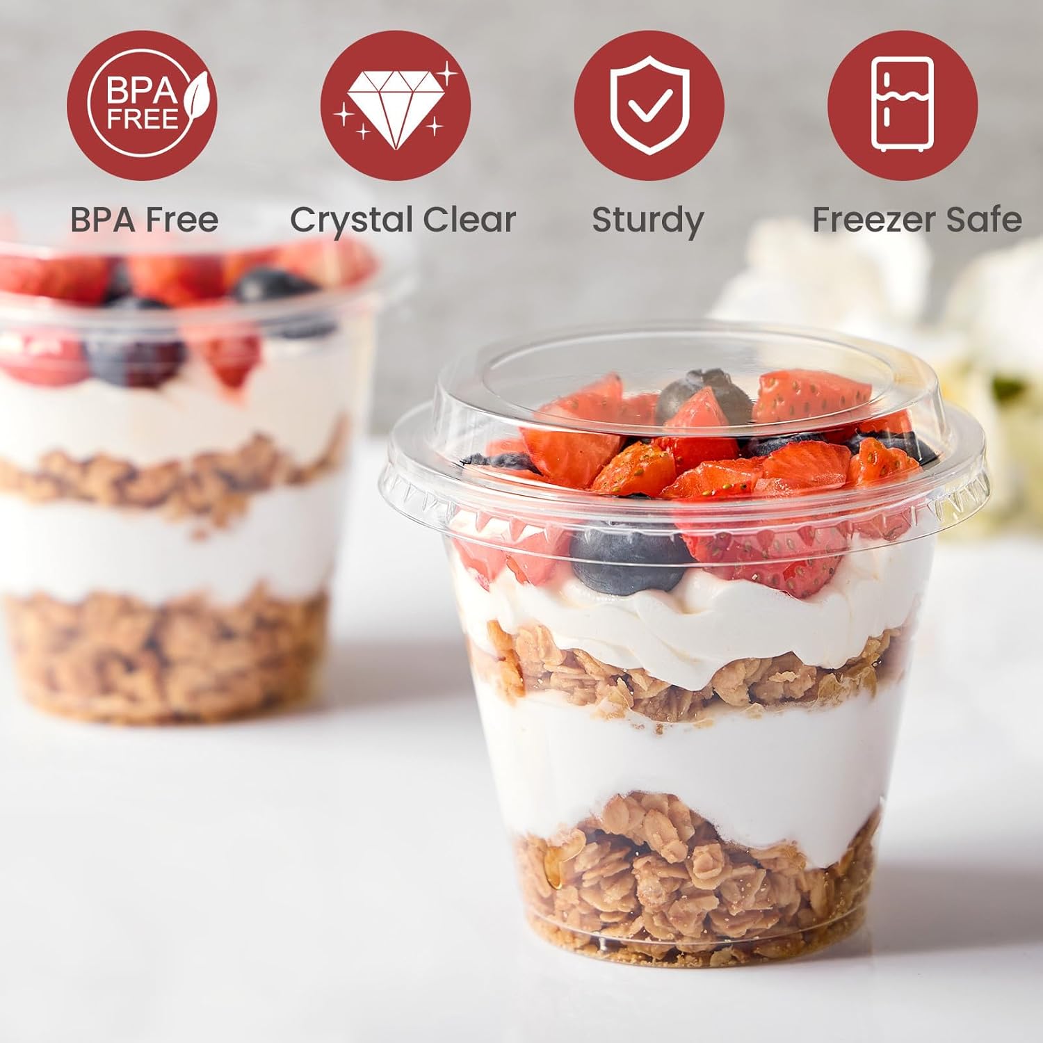 Plastic Dert Cups with Lids, Small Plastic Yogurt Parfait Cups, Mini
