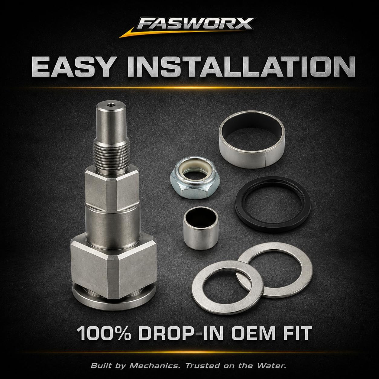 FASWORX Upper Gimbal Steering Swivel Shaft Pin Replacement for MerCruiser Alpha One Gen I II, Bravo I II III X XR XZ Sterndrives, Replaces OEM 98230A1 866718A01, Marine Grade Stainless Steel