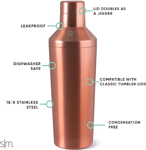 Miniatura 9 de Simple Modern, colección Classic - Coctelera con jigger de tapa, mezclador Boston de acero inoxidable aislado al vacío para preparar cócteles sin