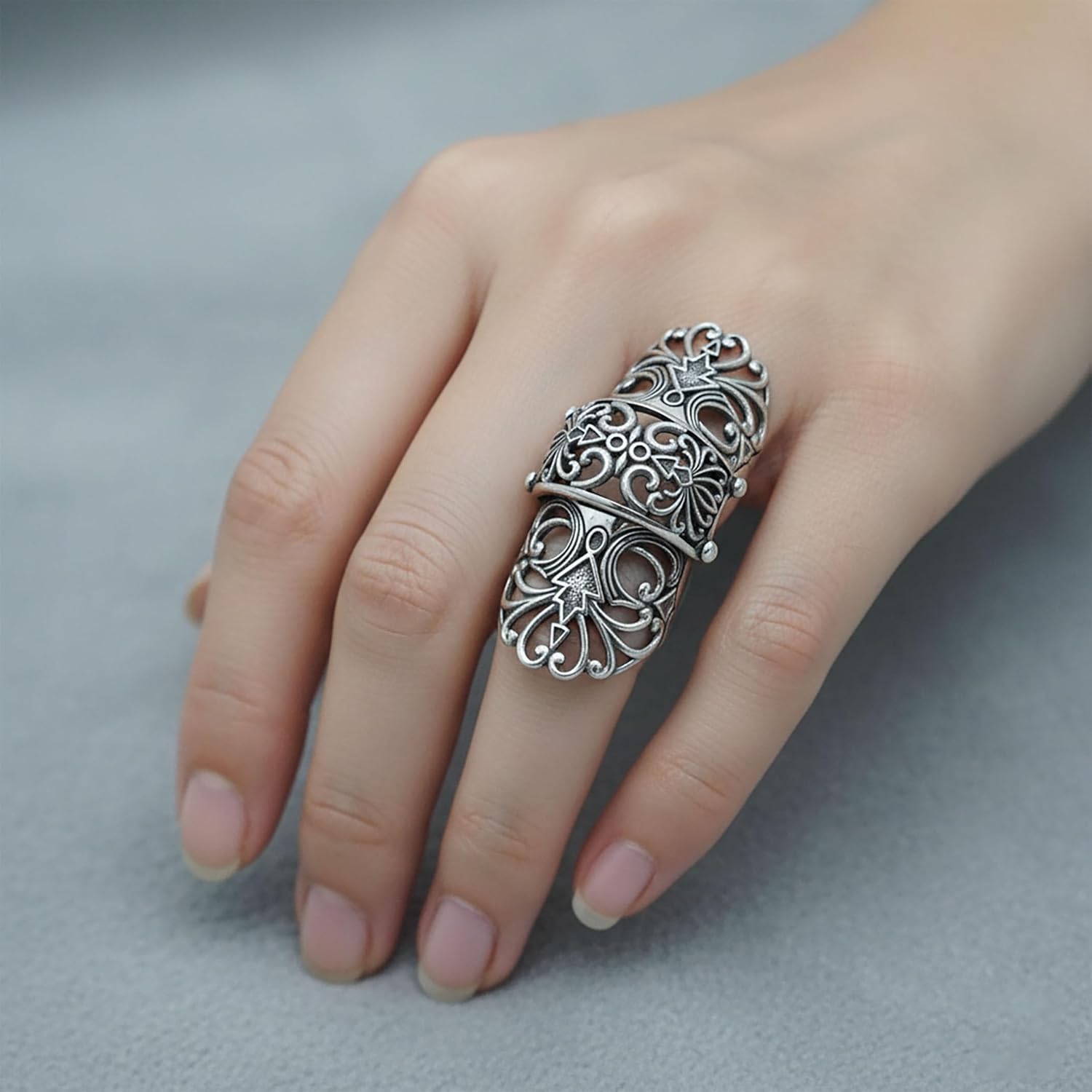 Gothic Full Finger Armor 925 Sterling Silver Filigree Victorian Knuckle Articulated Claw Ring with Flexible Joints, Cosplay & Gothic Jewelry