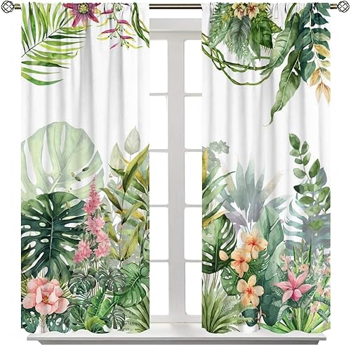 Miniatura 8 de Cortinas de ventana con hojas tropicales, naturaleza tropical, selva, plantas silvestres, palmeras y vides, paisaje tropical de selva tropical,