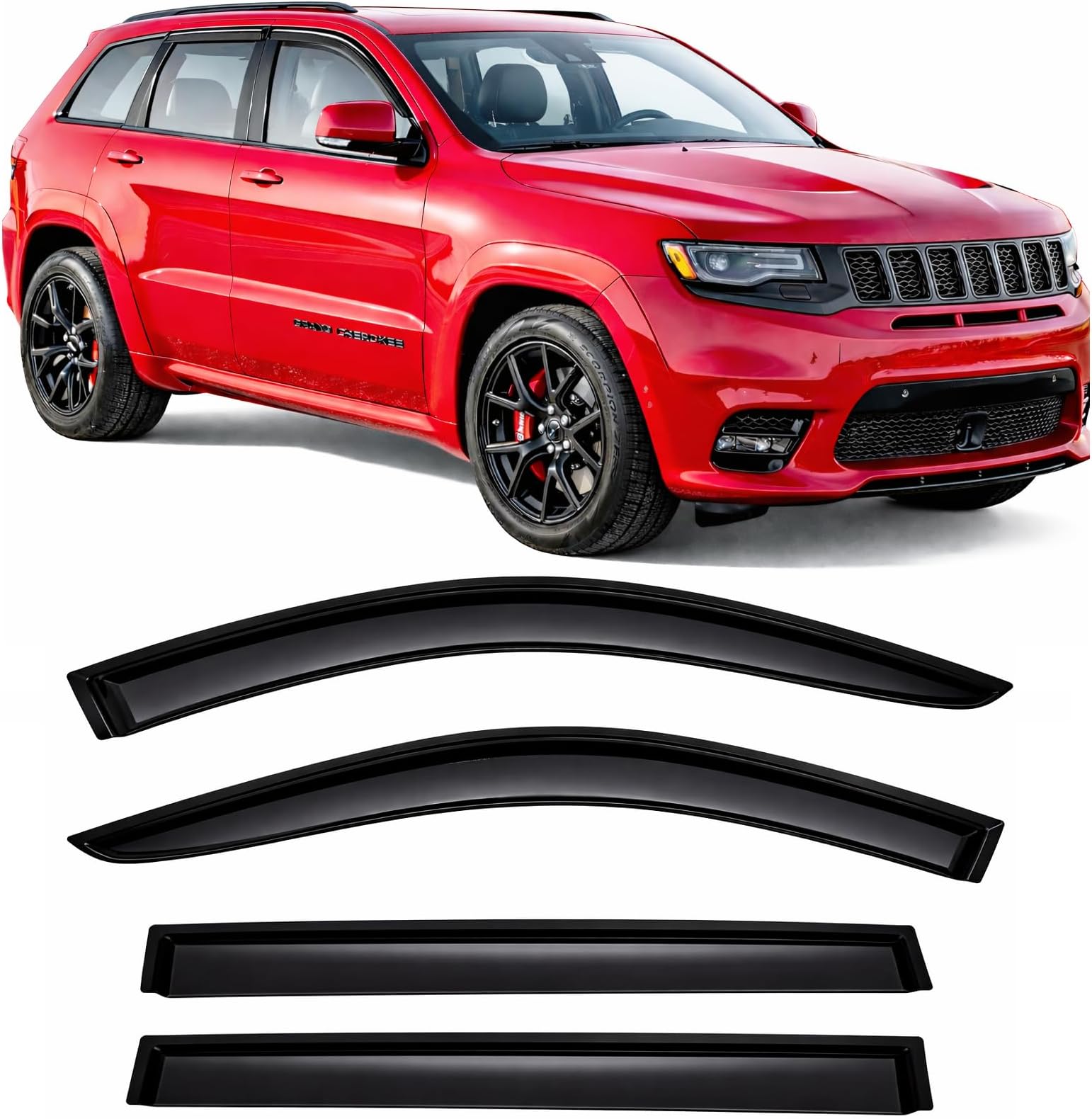 2011-2021 Tape-On Side Window Visor Deflectors for Jeep Grand Cherokee Dark Tinted Rain Guards 2012 2013 2014 2015 2016 2017 2018 2019 2020
