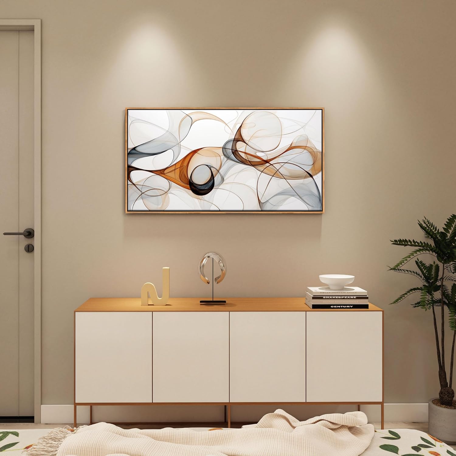 KLAKLA Modern Abstract Gray and Brown Designs - Colorful Curves and Translucent Medium - Frame Wall for Living Room Office Wall Decor Picture Artwork for walls