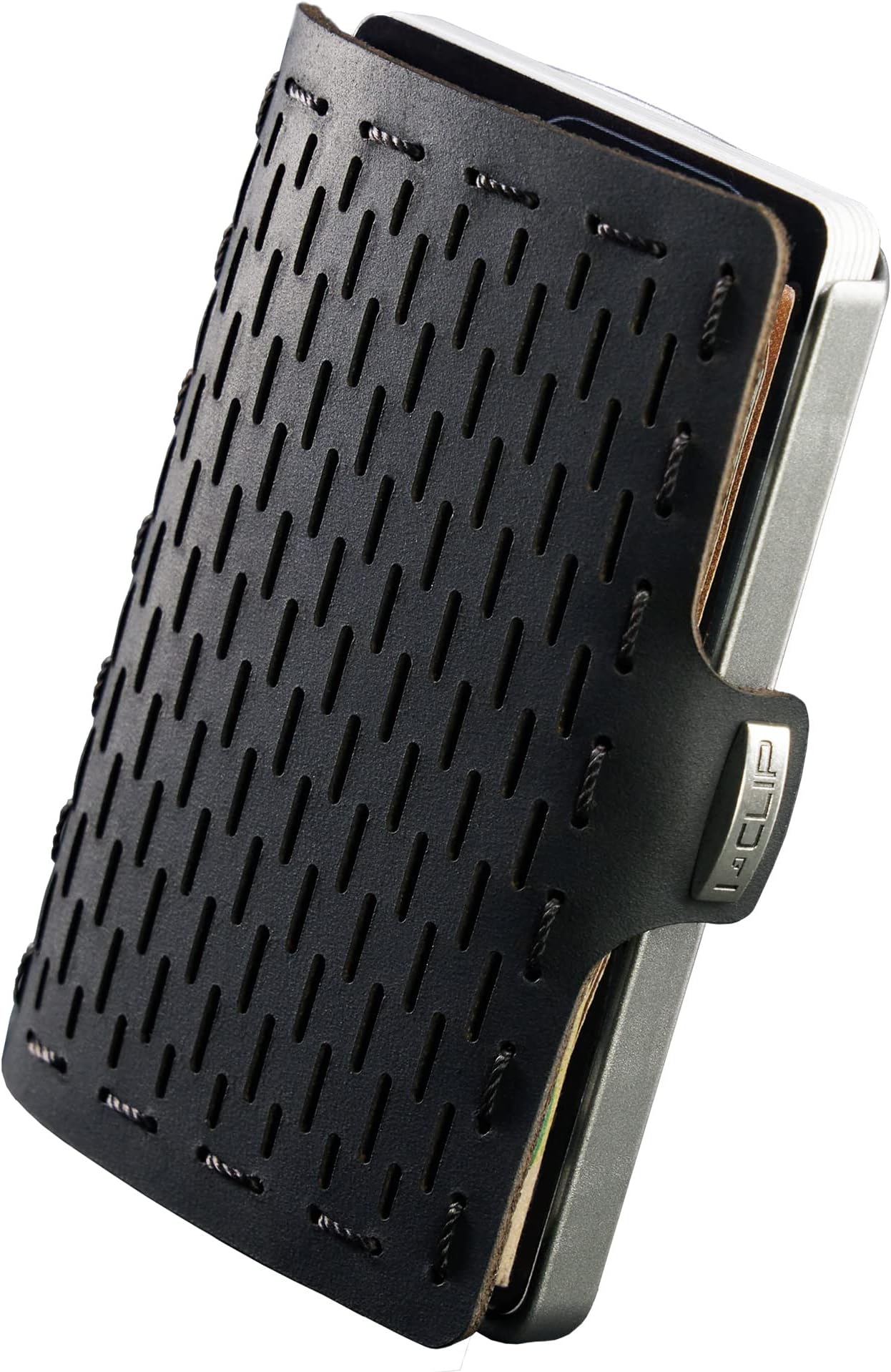 [I-CLIP] Original - Silver Frame Black - Leather Wallet - Credit Card Case with Money Clip - Luxury Wallet - Slim Wallet, silver