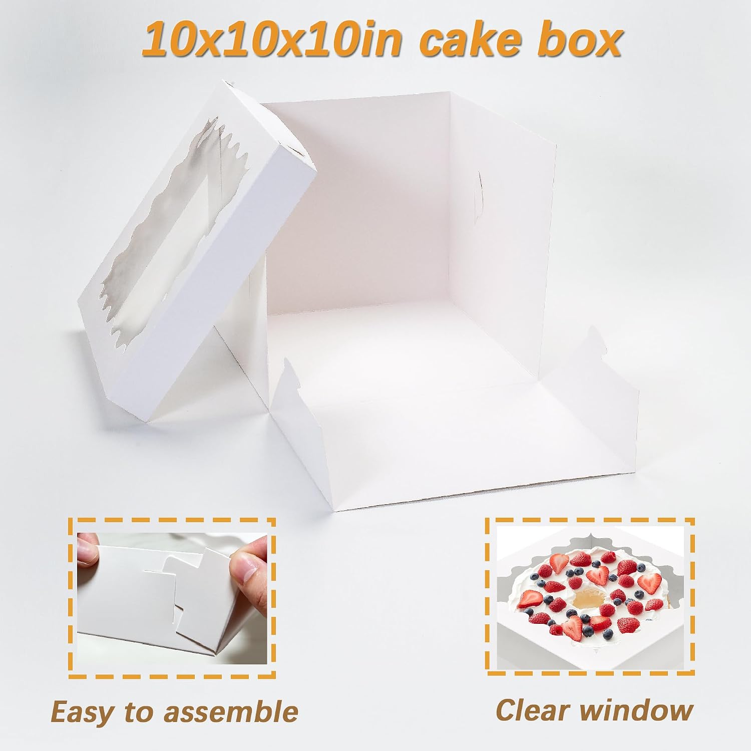10pcs Tall Cake Boxes,10x10x10 White Bakery Boxes with Window Cake Containers 10 Inch Large Cake box,10x10 Square Cardboard Cake Box,Cake Decorating Supplies for Gift Giving