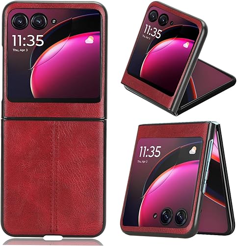 NINKI Funda para Motorola Razr Plus 2023, compatible con 5G, funda protectora de piel sintética delgada y ligera para teléfono celular, color rojo
