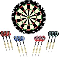 LinkVisions Staple-Free Bullseye Sisal Dartboard - Official 18" Tournament Size with 12x 18g Steel Tip Darts & Mount