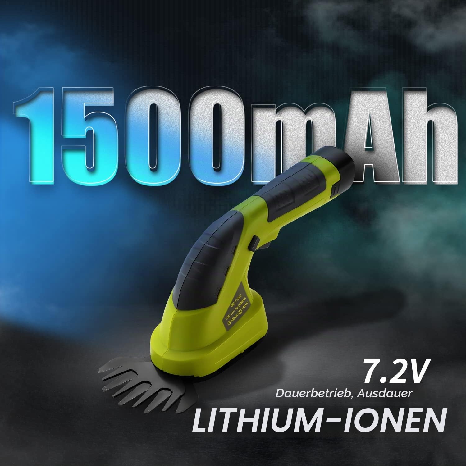 DEWINNER Akku Gras- und Strauchschere, 7,2 V 1,5 Ah Lithium, 170 mm Schnittlänge,Messerabstand 100 mm,Strauchschere Grasschere
