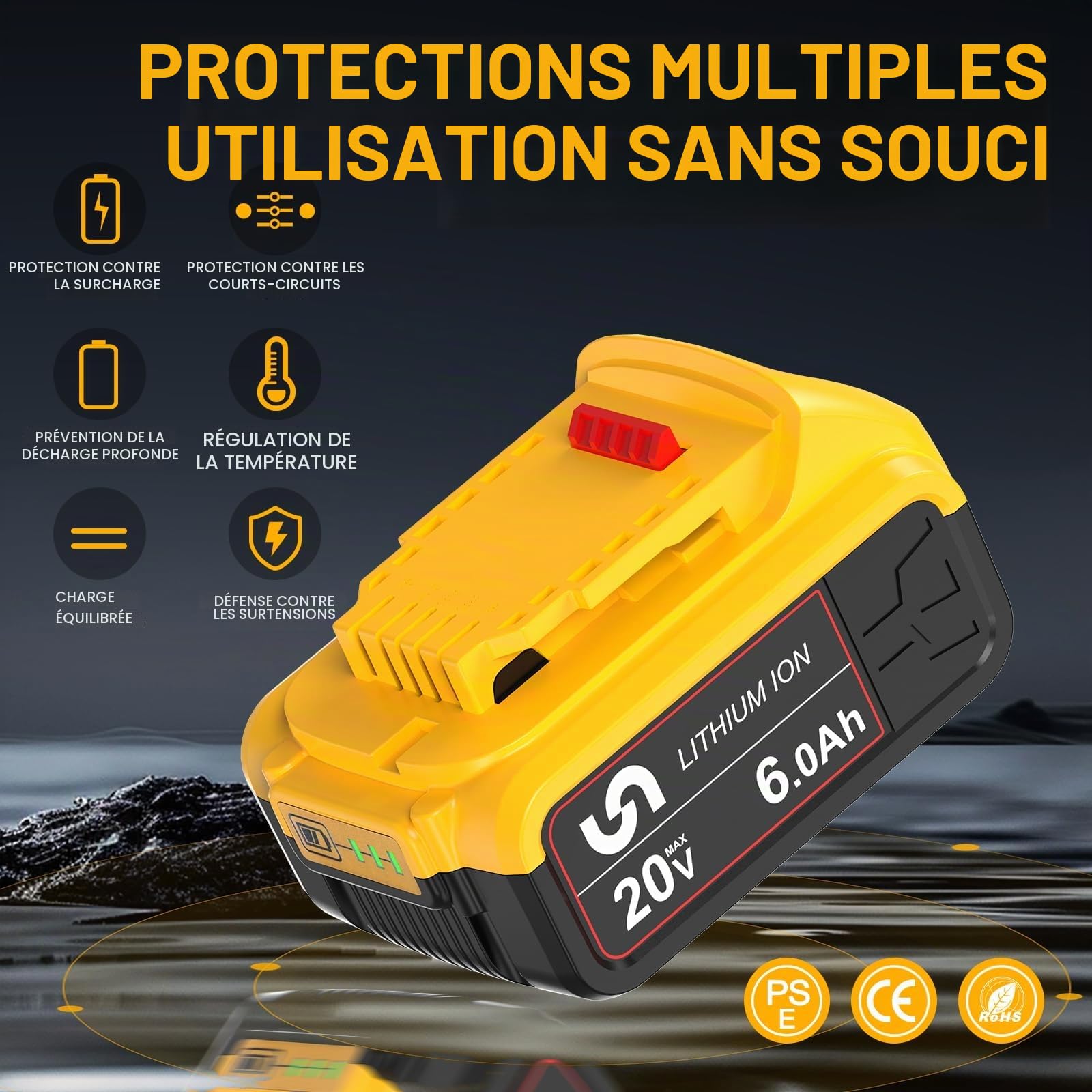 2X 20V 18V 6Ah DREAMDASH Batterie de Remplacement pour Dewalt Batterie