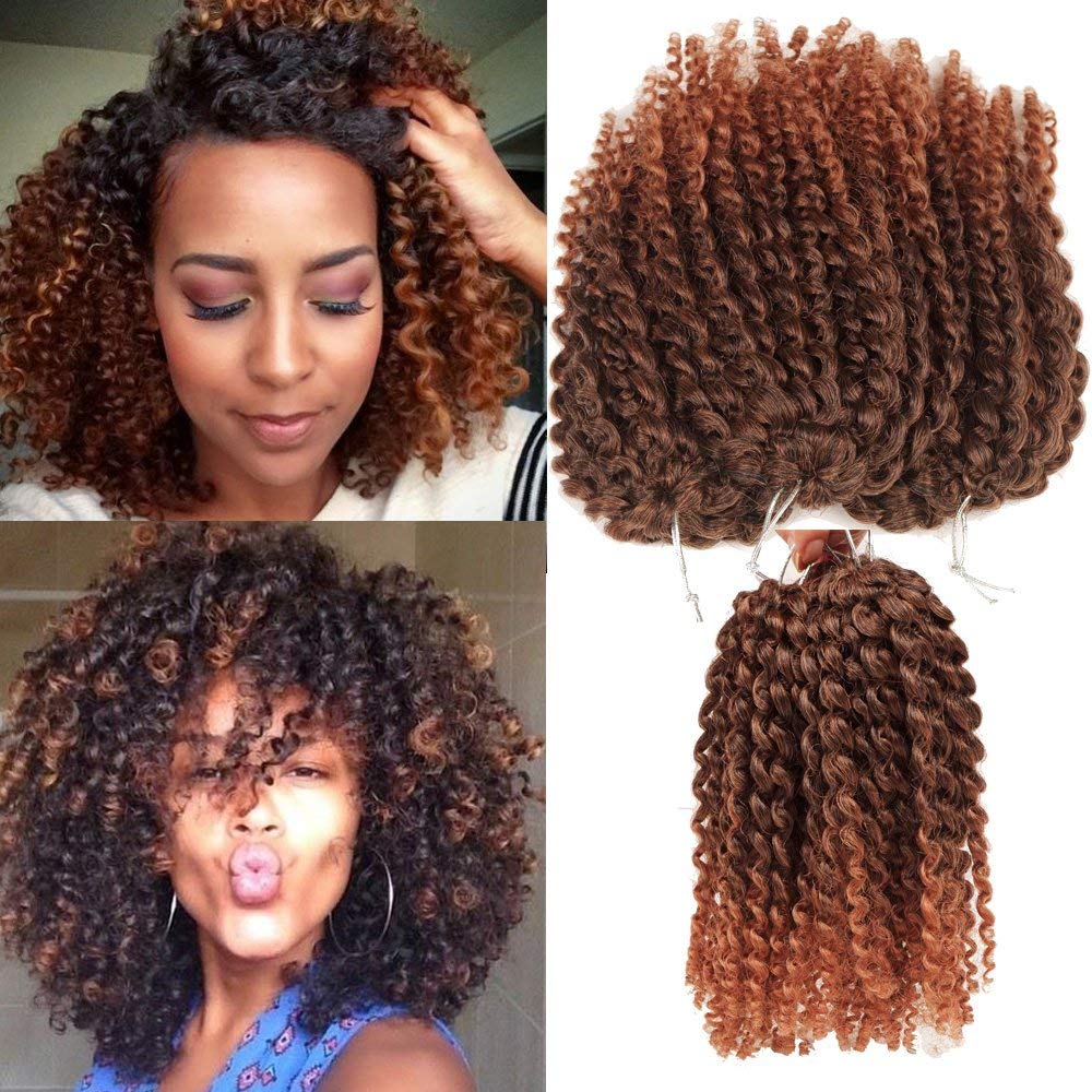 Crochet Hair Short Style Kinky Curly Ombre Color 8Inch 3 little pcs/pack 60roots 110gram Afro Marley Kinky Twist Hair Synthetic Crochet Braids Hair For Black Woman (1B/30)