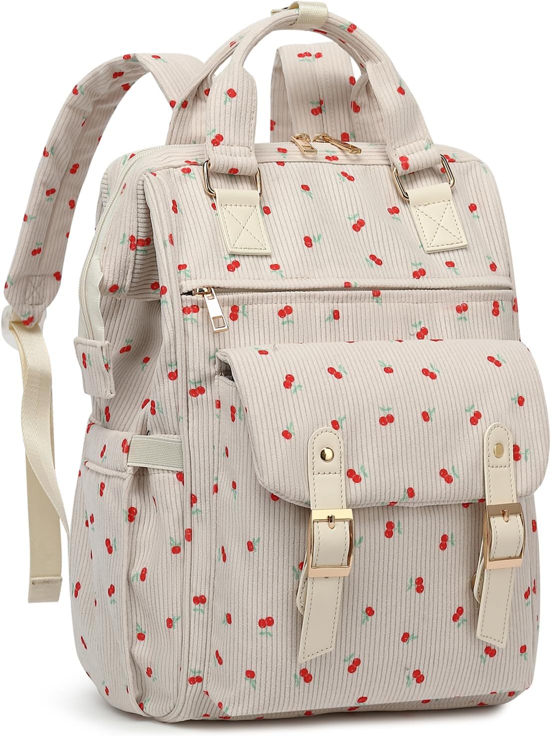 Laptop Backpacks for Women, Corduroy High School College Bookbag 15.6 Inch Laptop Bags for Girls Travel Daypack - Cherry Beige