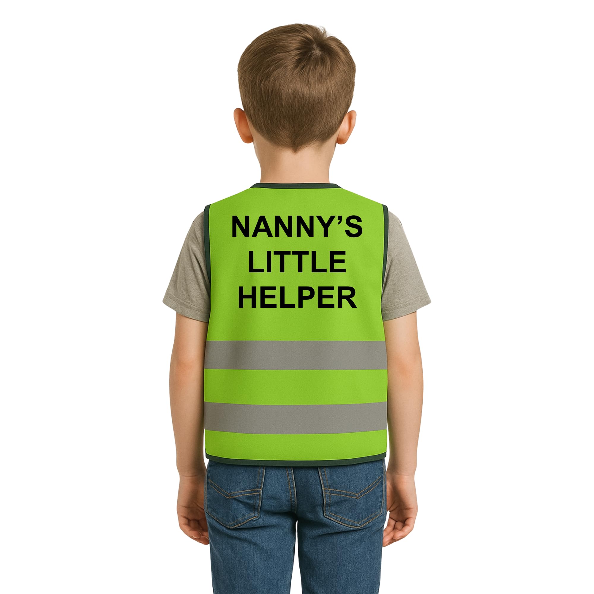 Step Ahead Kids Hi-Vis Safety Infant Vest – High Visibility Reflective Waistcoat for Children Boys & Girls Safety Vest with Back Side Custom Print (NANNY'S LITTLE HELPER, GREEN, 0-1 Year)