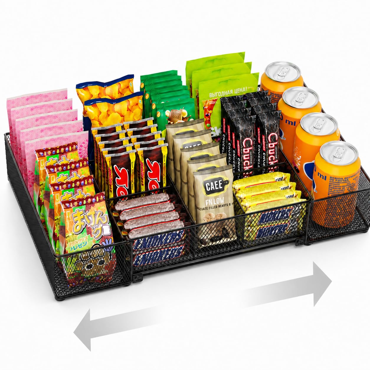 Organizador de aperitivos expandible, contenedor de aperitivos ajustable con 9 compartimentos, encimera de cocina y bandeja de almacenamiento de despensa para bolsas de té, cápsulas de