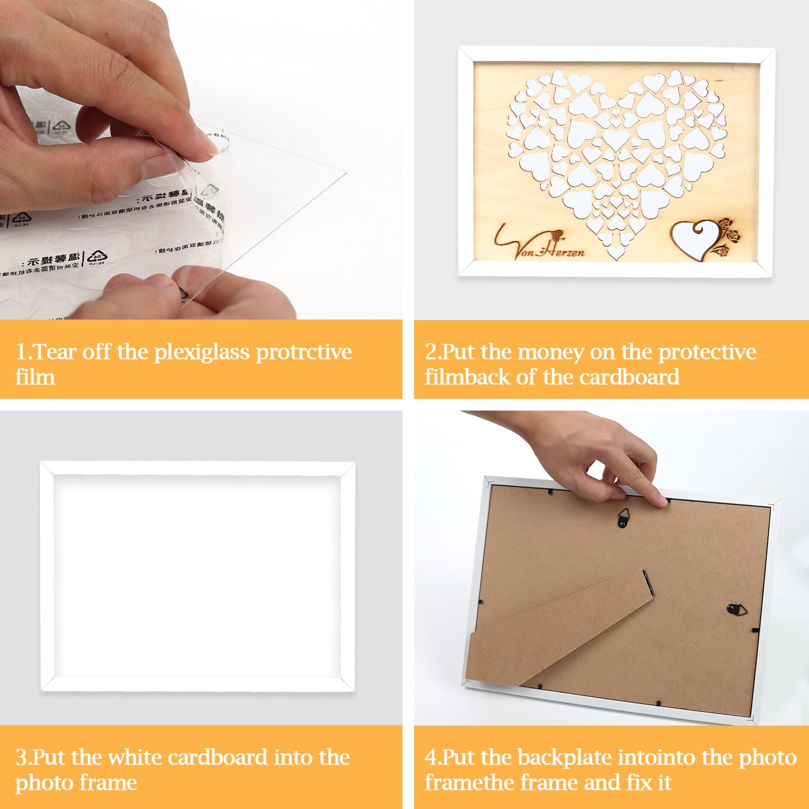 YOUYIKE Cadeau De Mariage En Argent Pour Couple De Mariés, 31,8 X 23 Cm, Avec Nœud Et Sac Cadeau, Facile à Inscrire Le Nom Souhaité Et L'argent De Mariage