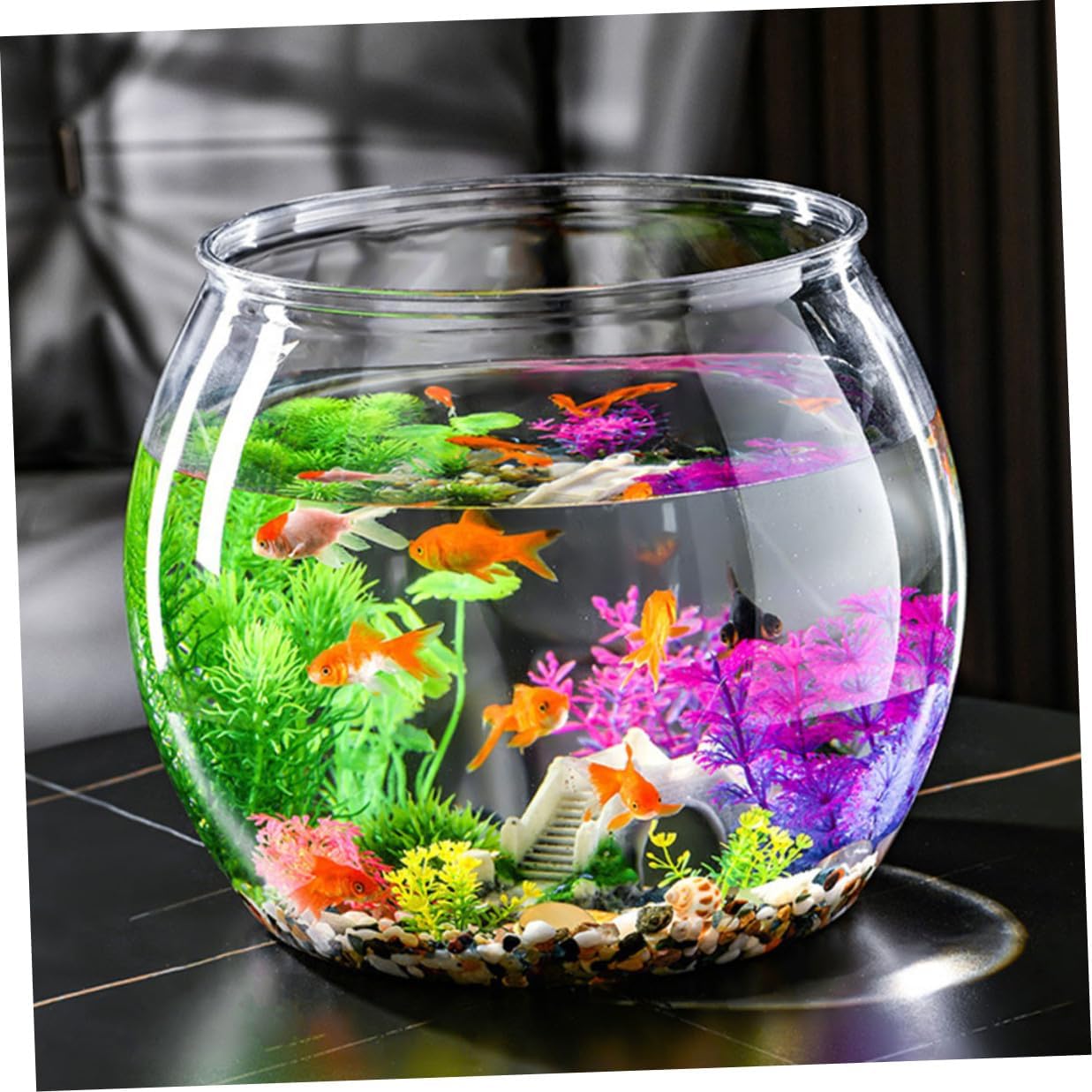 DOITOOL Small Plastic Goldfish Tank Globe Fish Bowl 14x12.5cm Aquarium Fish Bowl for Office Desk