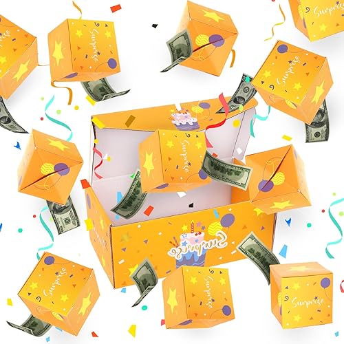 Caja de regalo sorpresa, caja de explosión de 12 piezas, caja emergente, regalo sorpresa de feliz cumpleaños, caja de dinero divertida amarilla,