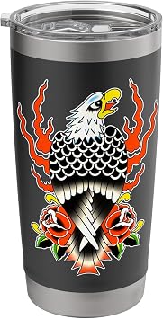 Eagle Roses Flames Traditional Tattoo Flash Stainless Steel Insulated Tumbler