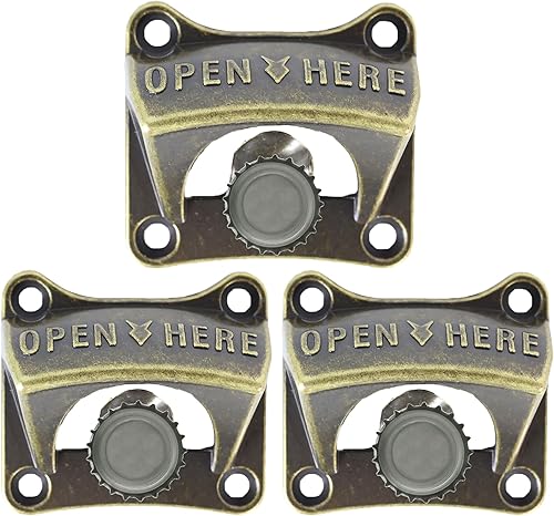 Abridor magnético de botellas de cerveza antiguo montado en la pared con imanes, bronce antiguo, regalo (paquete de 3)