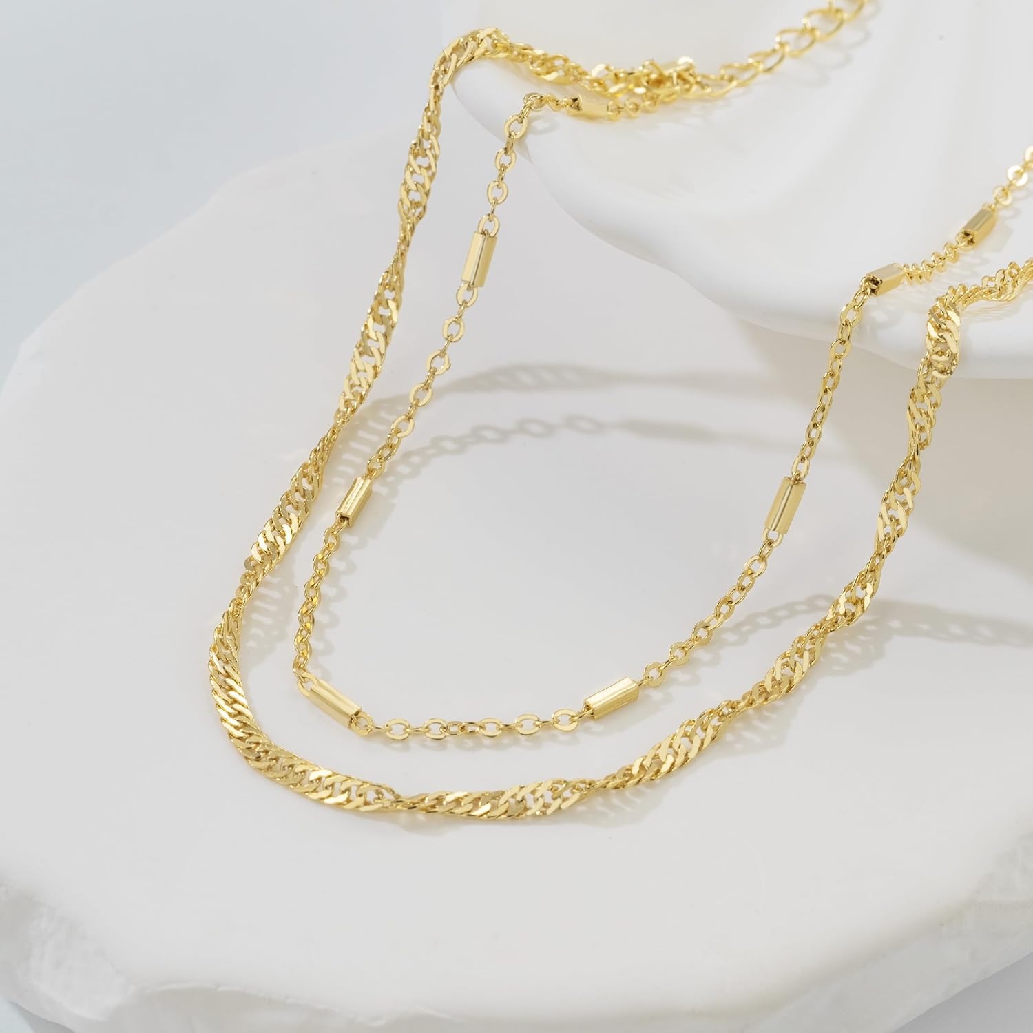 14K Gold Anklets for Women Gold Ankle Bracelets for Women Double-Layer Design Singapore Anklet for Womens - Image 3