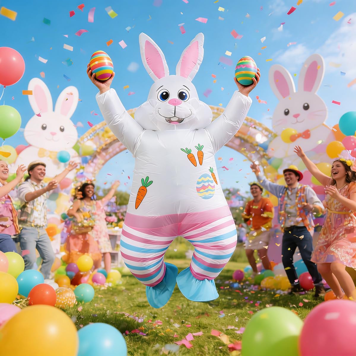 JASHKE Easter Bunny Costume Adult Inflatable Rabbit Costume Blow up Suit Fancy Dress for Adult Men Women, Rabbit-w - Image 2