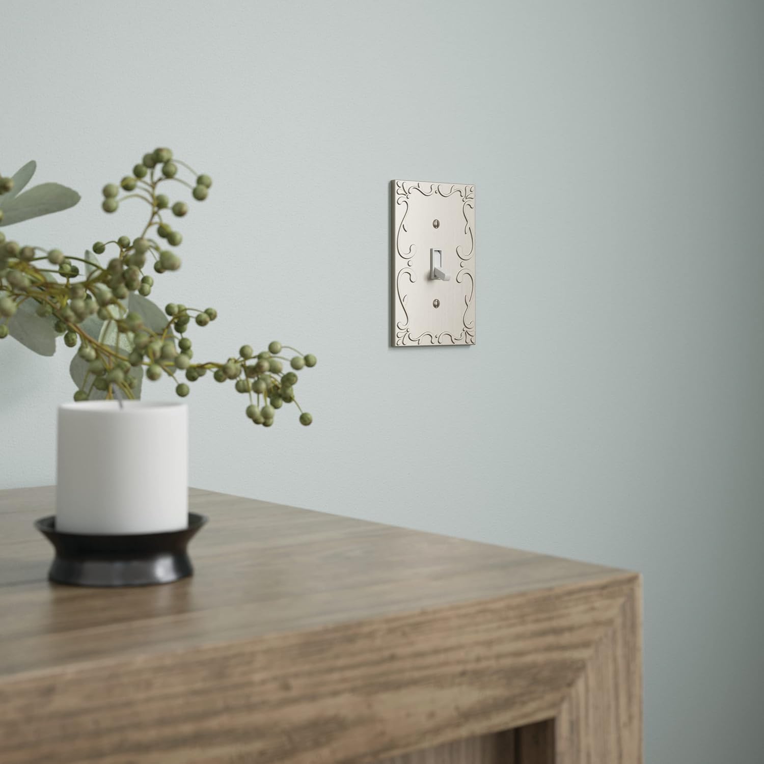 Franklin Brass W35070-SN-C Classic Lace Single Switch Wall Plate/Switch Plate/Cover, Satin Nickel