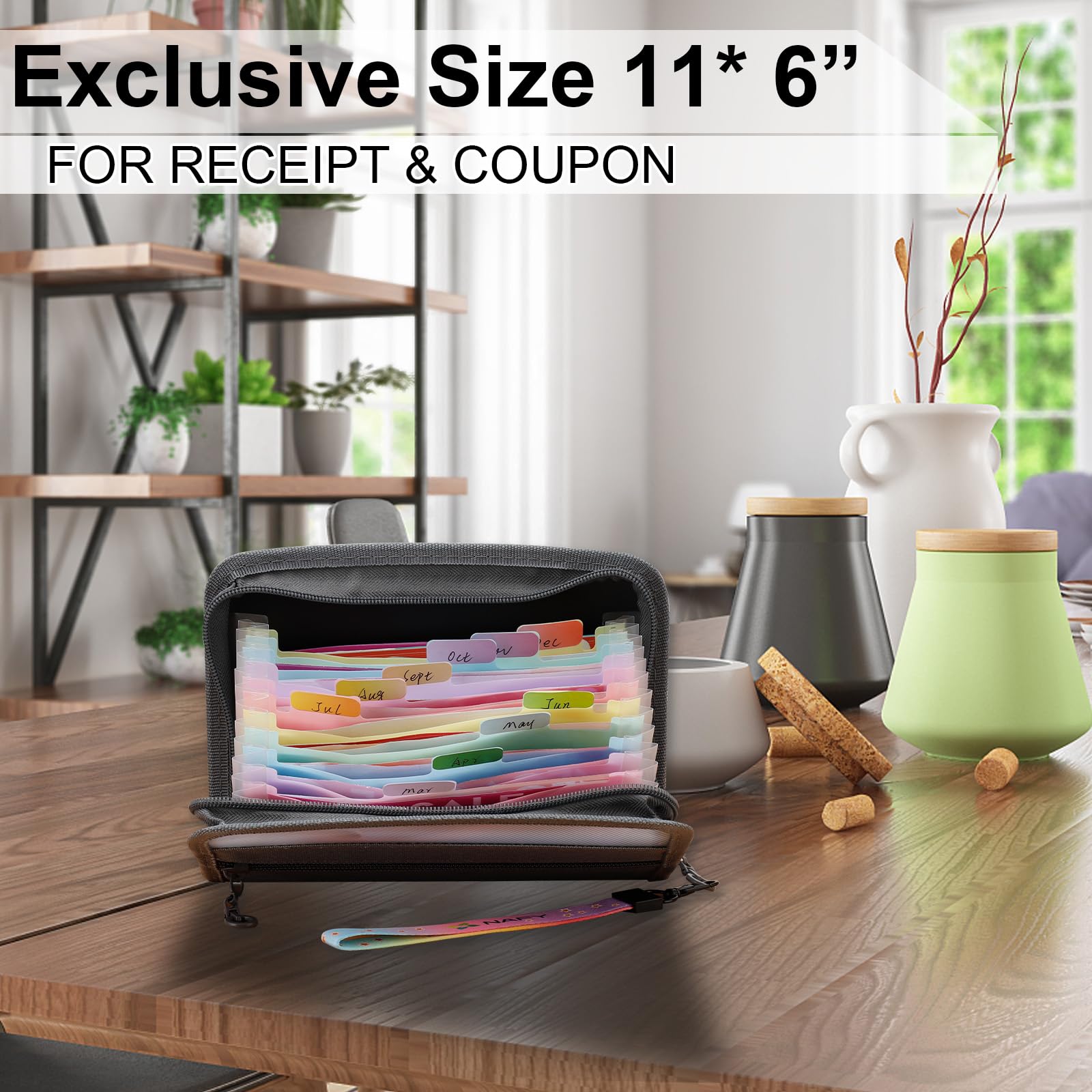 NAFY A6 Size 13-PocketAccordion File Organizer Wallet, 8x5.3 Inches, Coupon Receipt Holder with Zipper, A6 Black - Image 2