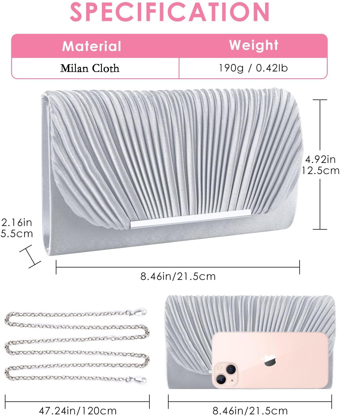 TINDTOP Clutch Purses for Women Evening Handbags for Formal Wedding Party Cocktail Prom Crossbody Shoulder Envelope Bag - Image 4