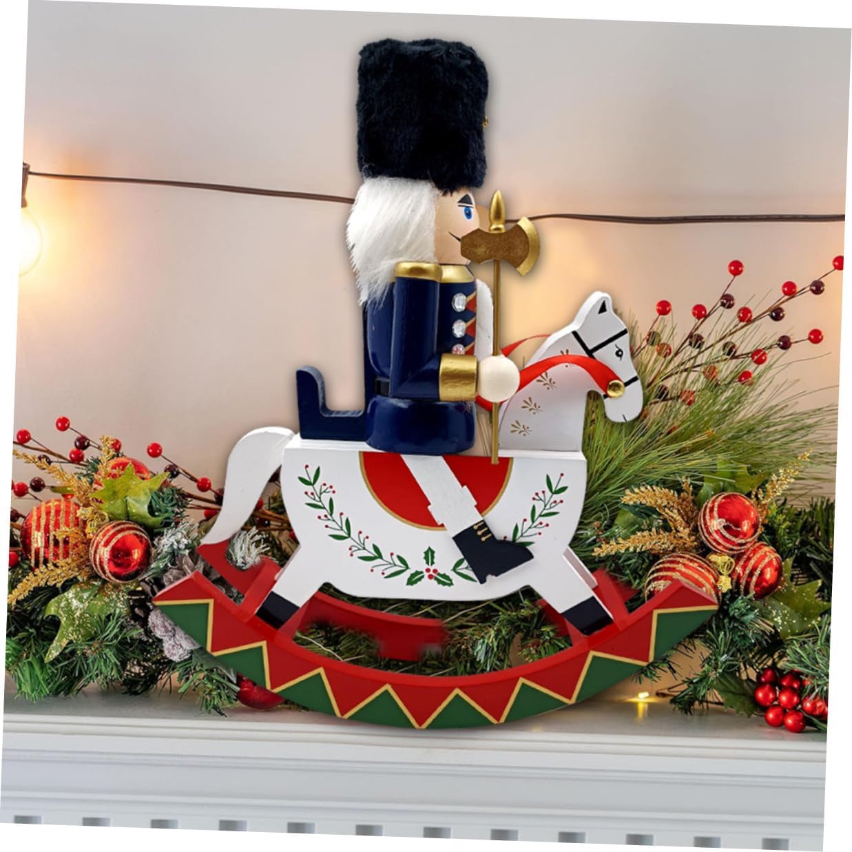 Christmas Nutcracker Figurine Wooden Nutcracker Soldier with Horse Large Tabletop Ornament Holiday Christmas Decoration for Home and Party