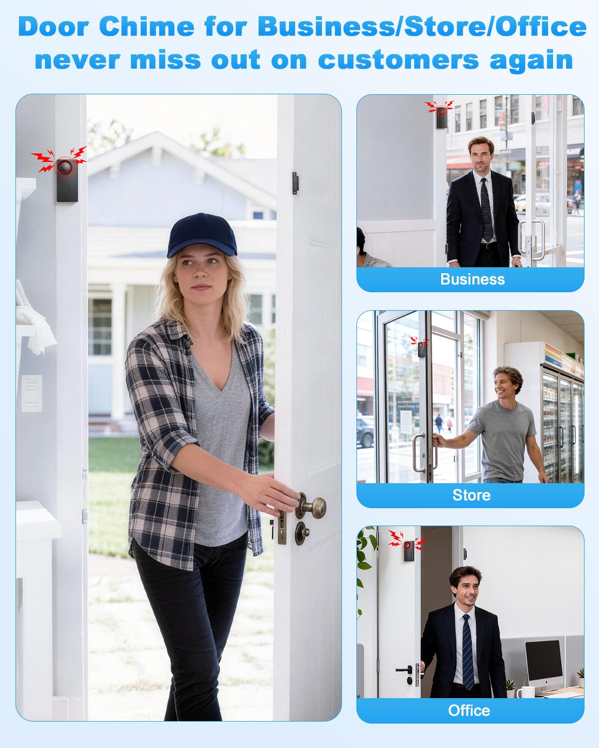 Door Alarms for Kids Safety, 110dB Loud Door Chimes When Door Opens, Door Sensor with Remote, Battery, Window Alarms for Home Security, 2 Pack,Black - 5