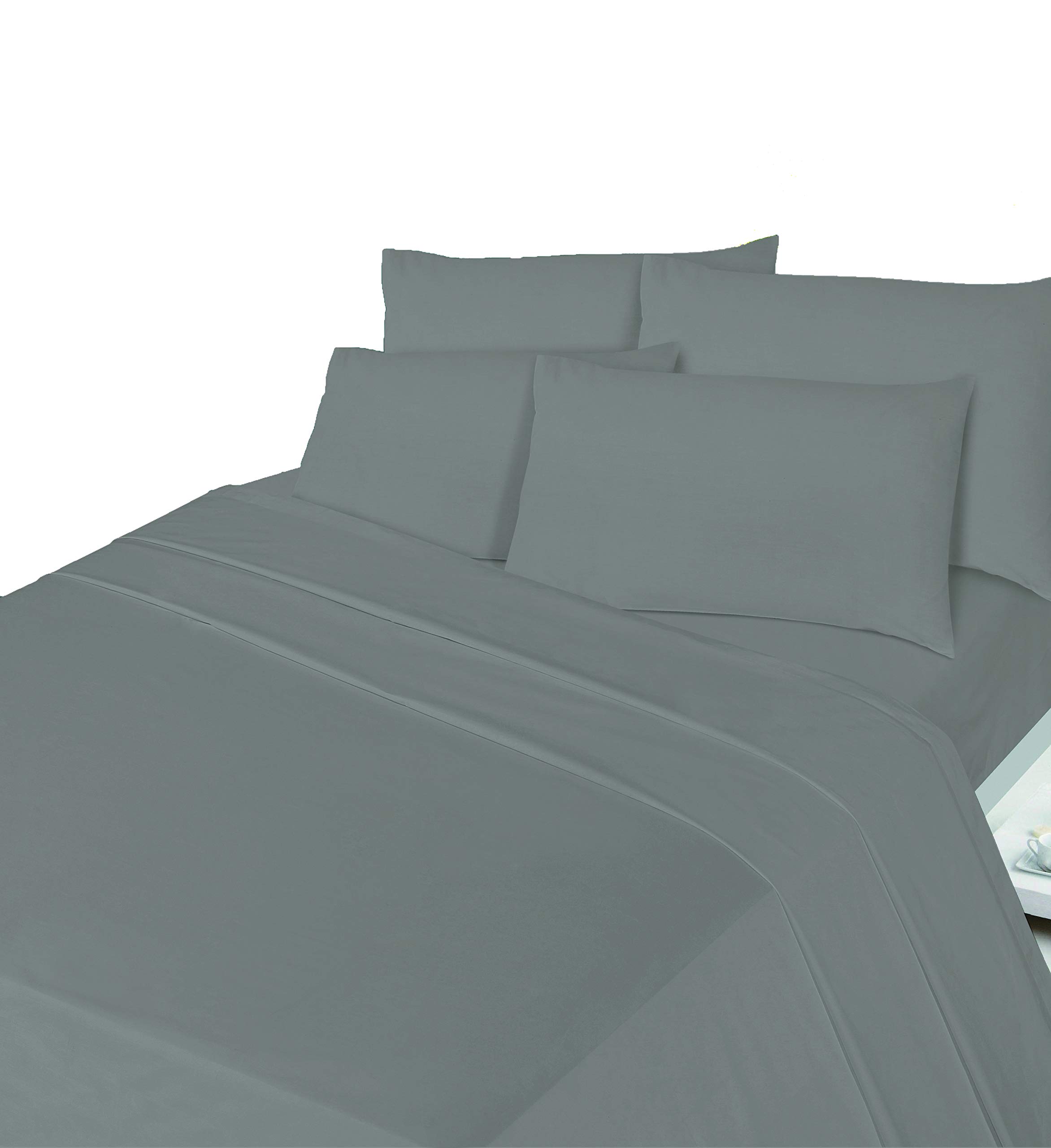 AmigZone 4 Piece Egyptian Cotton 200 Thread Sheet Set - Fitted Sheet, Flat Sheet with Pillow Pair cses (Grey, King)