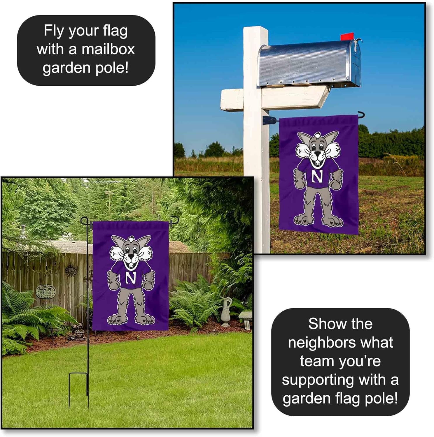 Northwestern Wildcats Willie the Wildcat Garden Flag - Image 4