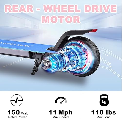 Miniatura 5 de Scooter eléctrico para niños de 6 a 12 años, motor de 150 W, 4711 mph, 60 minutos de tiempo de conducción, velocidad ajustable, pantalla LED, luces