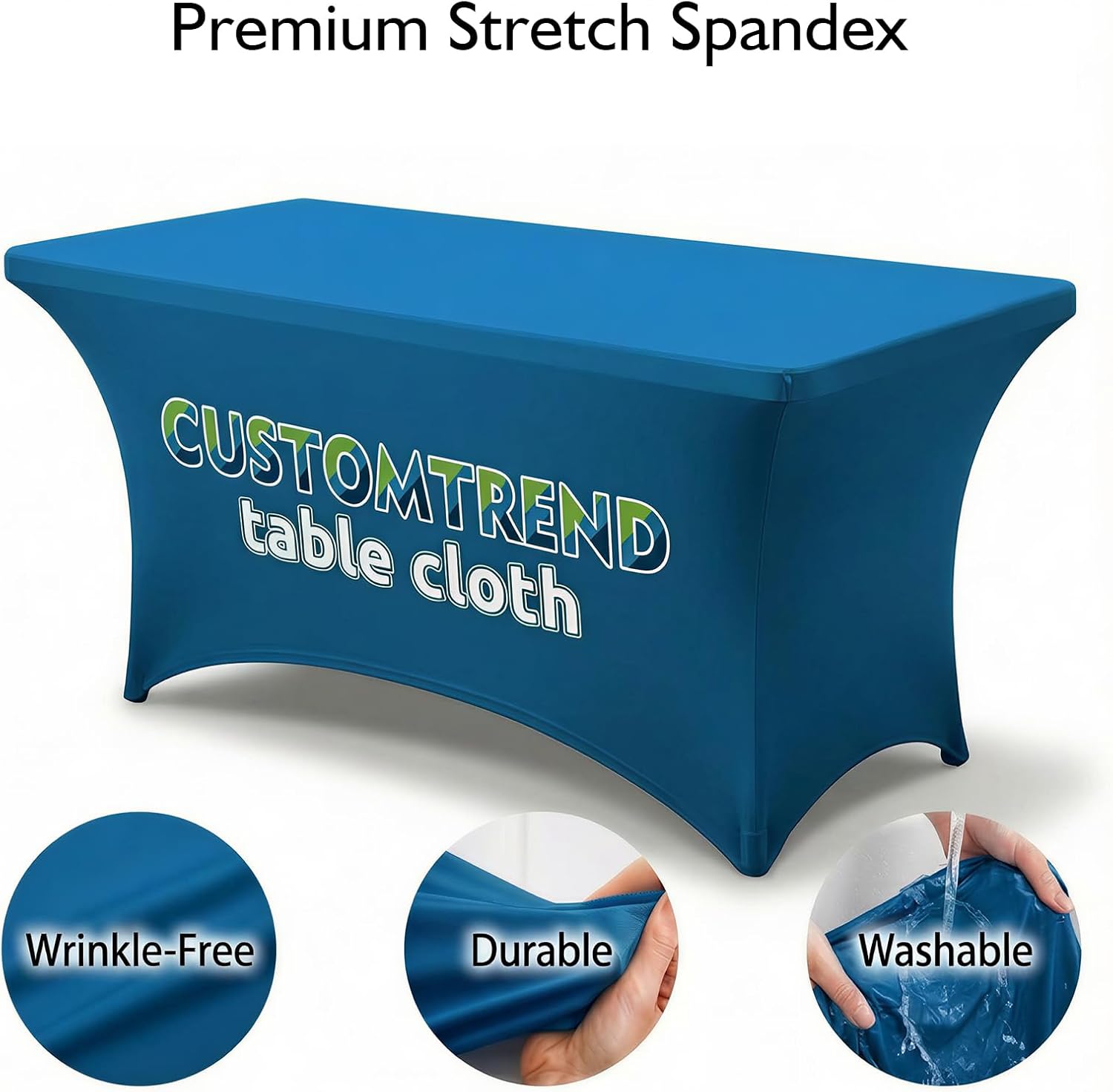 Custom Table Cloth with Business Logo Personalized Table Cover Stretch Spandex Tablecloth with Design for Tradeshow Wedding Party Banquet Festival Events (Any Color, 6FT (114" x 79"))
