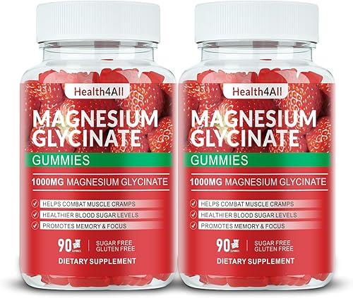 Miniatura 20 de Gomitas de Glicinato de Magnesio de 1000 mg, suplemento de magnesio y potasio sin azúcar de alta absorción para relajación, alivio del estrés y