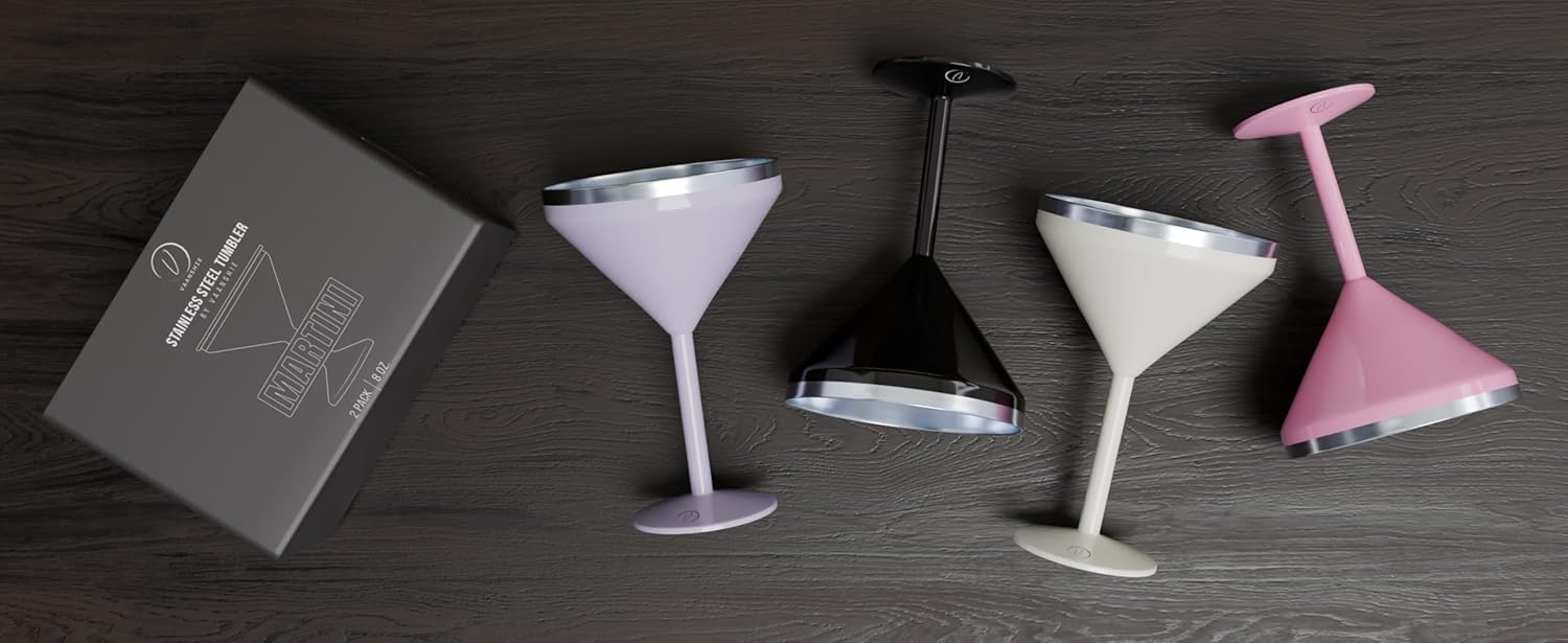8 oz. Vacuum Sealed Martini Glass [Black/Set of 2] - Stainless Steel Martini Glass, Insulated Tumbler with Straws, Olive Pins, Straw Cleaner, Insulated Glass for Valentines Day Gift - Image 9