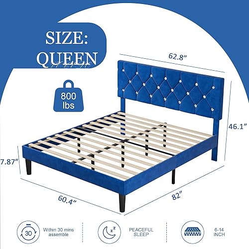 Miniatura 54 de VECELO Base de cama de tamaño individual, plataforma tapizada con cabecera ajustable de diamante, soporte de listones de madera, no necesita somier,