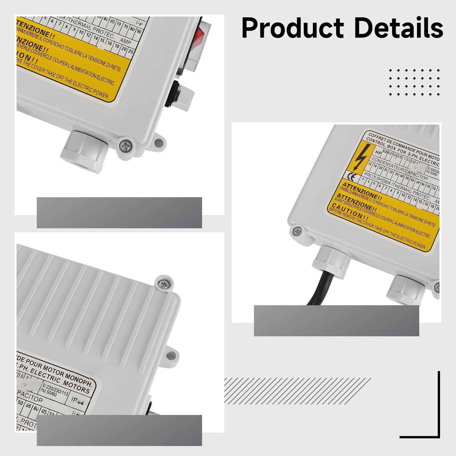 Single Phase Pump Control Box For Well, Ip44 Waterproof, With Thermal Protection And Capacitor For Submersible Pumps
