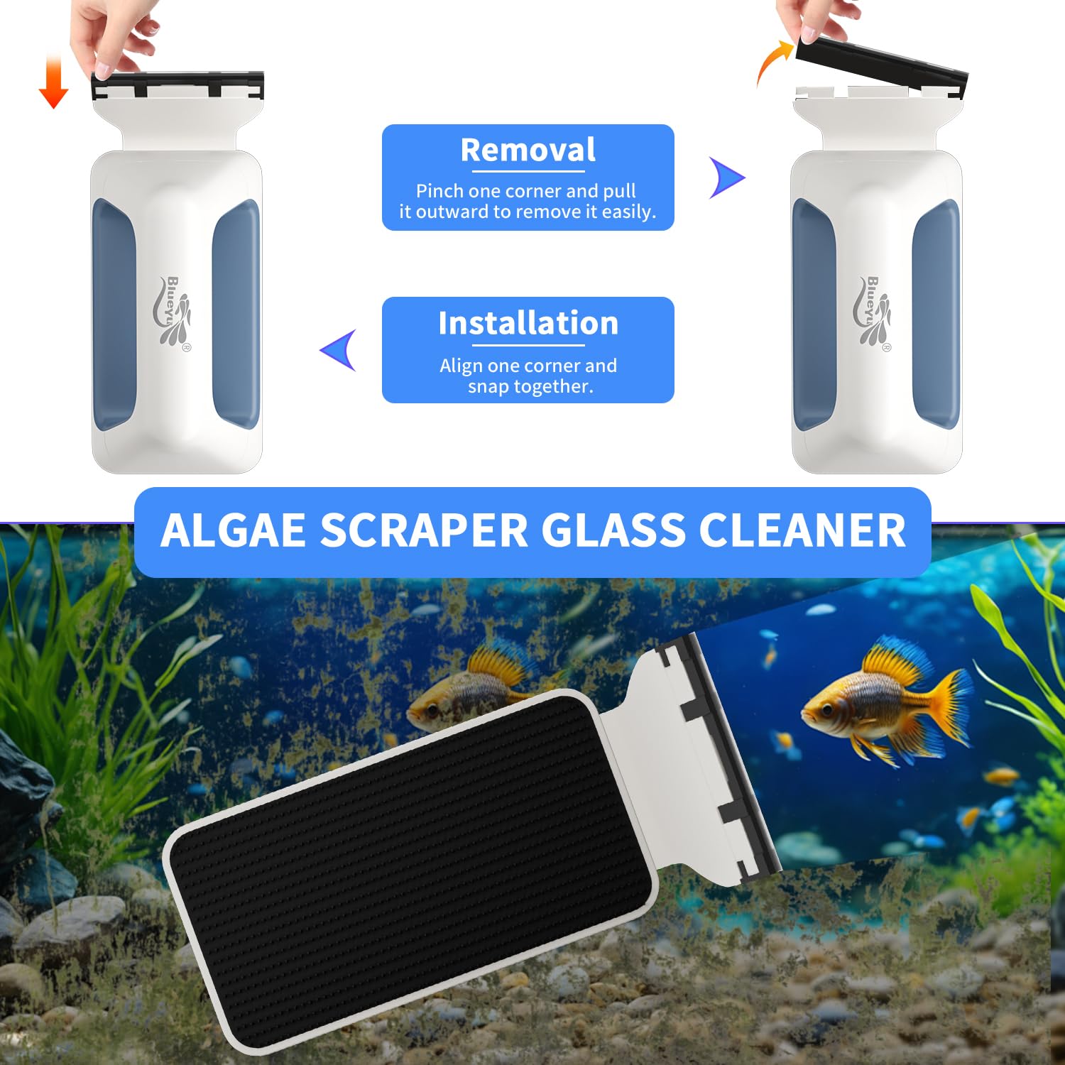 BlueYu Magnetic Aquarium Fish Tank Glass Cleaner, Floating Aquarium Magnetic Brush - Image 4
