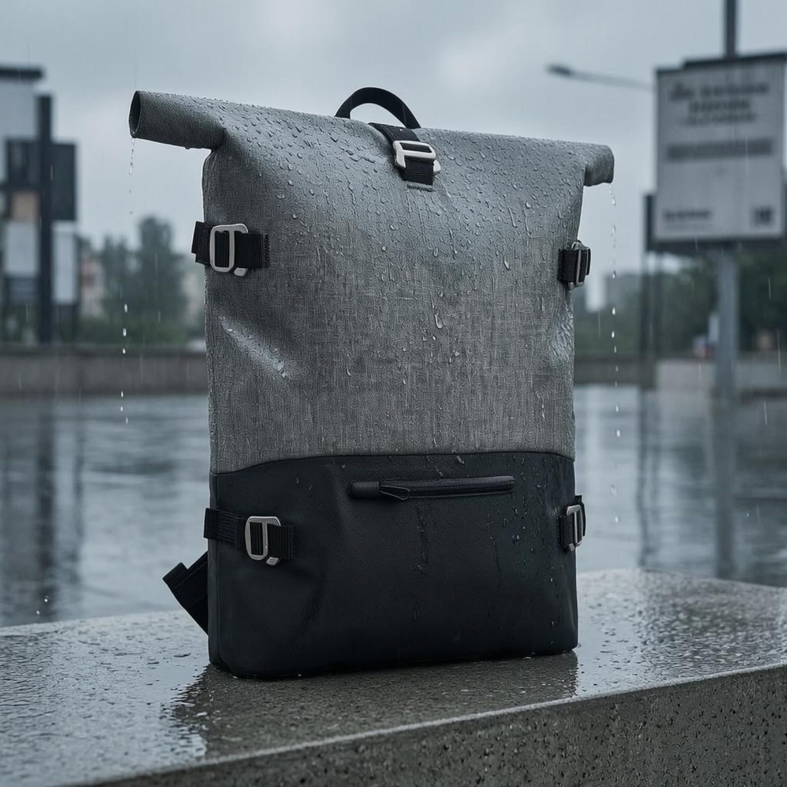 Wasserdichter Rucksack Rolltop Rucksack Tagesrucksack Outdoor Rucksack mit Anpassbarer Rollhöhe Und TPU Beschichtung Breiter Griff Oben Und Reißverschlussfach für Pendeln Reisen Alltag Bahn