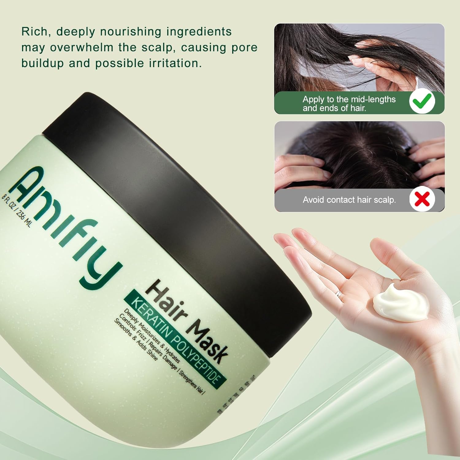 Keratin Hair Mask, Multi-care Deep Conditioning Hair Mask for Dry Damaged Hair, Anti-Frizz, Intensive Hydrating & Repairing Deep Conditioner for Strong, Smooth and Silky Hair, 8 Fl Oz - Image 6