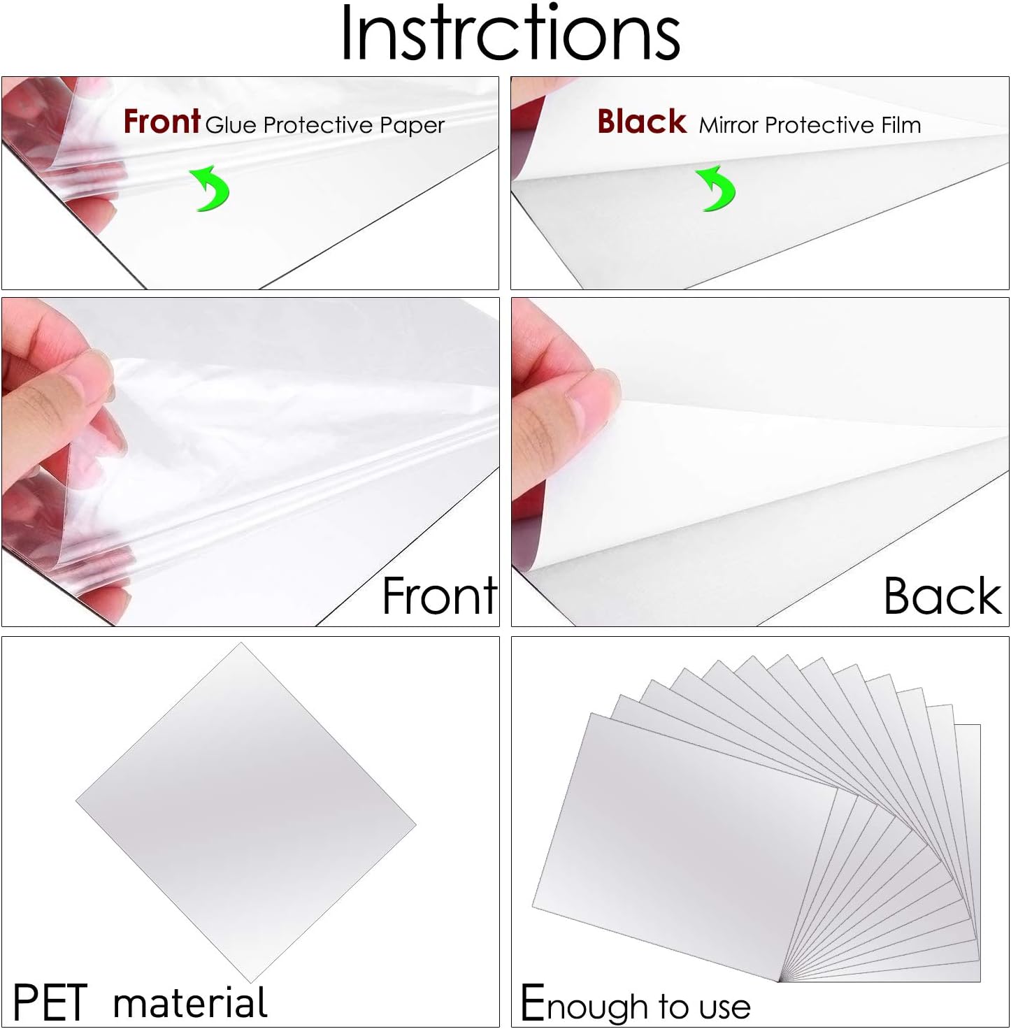 BBTO 10 Pieces Mirror Sheets Self Adhesive Non Glass Mirror Tiles Wall Sticky Mirror (8.5 x 11 Inch)